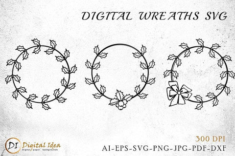 Christmas Monogram Wreath SVG Design. Christmas LineArt. Wreath SVG. SVG Evgenyia Guschina 