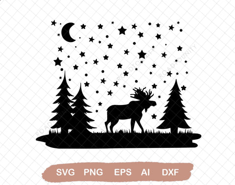 Christmas Moose Scene Svg file, Svg Files For Cricut, 24oz Venti Cold Cup Design, EPS file, SVG file, SVG DiamondDesign 