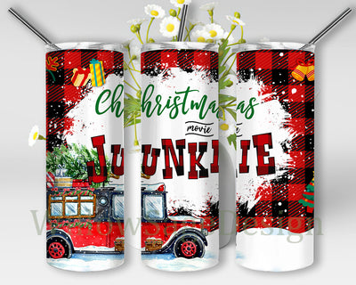 Christmas Movie Junkie 20oz Design Tumbler, Christmas Truck Tumbler Png, Christmas Buffalo Plaid Design Png, Merry Christmas Tumbler Template, Digital Download Sublimation WillowSageDesign 