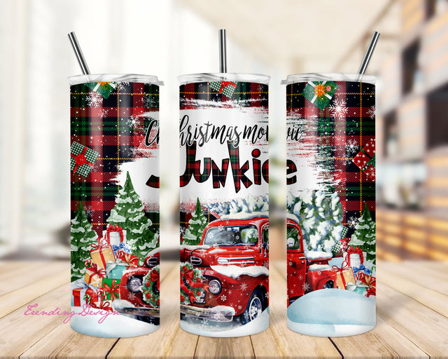 Christmas Movie Junkie Design 20oz Skinny Straight Tumbler Wrap Digital Download PNG Sublimation or Waterslide Sublimation TrendingDesign 