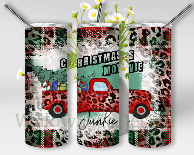 Christmas Movie Junkie Tumbler Png, Christmas Truck 20oz Skiny Tumbler, Leopard Buffalo Plaid Tumbler Wrap, Christmas Sublimation Design, Instant Download Sublimation WillowSageDesign 