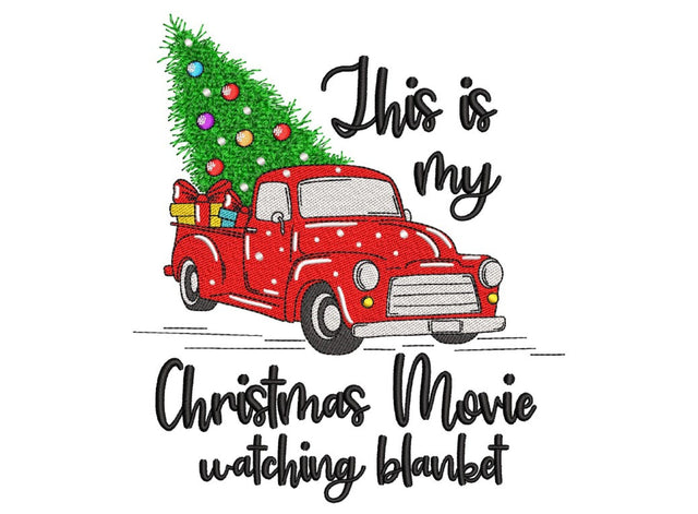 Christmas Movie Watching Blanket Embroidery Design, Christmas Truck Embroidery File, 4 sizes, Instant Download Embroidery/Applique DESIGNS Nino Nadaraia 