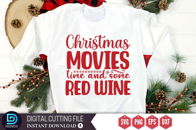 Christmas movies time and some red wine SVG, Christmas movies time and some red wine SVG DESIGNISTIC 