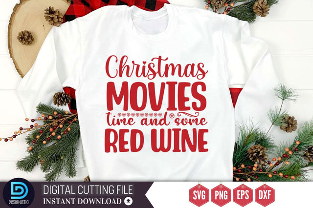 Christmas movies time and some red wine SVG, Christmas movies time and some red wine SVG DESIGNISTIC 