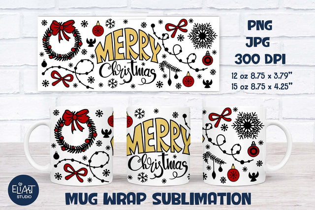 Christmas Mug Sublimation, Ornaments Mug Wrap Sublimation, Christmas PNG Coffee Mug Design. Sublimation Elinorka 