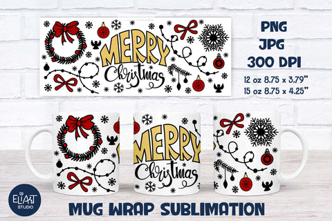 Christmas Mug Sublimation, Ornaments Mug Wrap Sublimation, Christmas PNG Coffee Mug Design. Sublimation Elinorka 