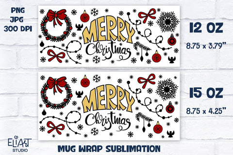 Christmas Mug Sublimation, Ornaments Mug Wrap Sublimation, Christmas PNG Coffee Mug Design. Sublimation Elinorka 