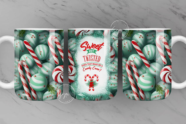 Christmas Mug Wrap, Candy Cane Mug Design, Sweet But Twisted PNG, Gift for Christmas Holiday, 11 & 15 Oz Mug Press Sublimation Wrap, Digital Sublimation Syre Digital Creations 