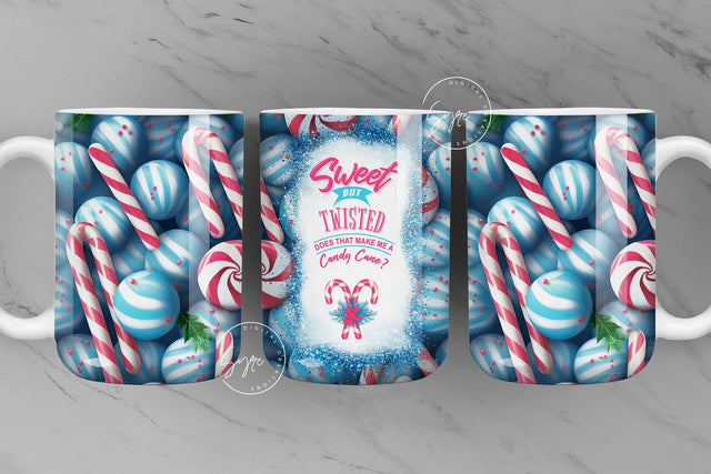 Christmas Mug Wrap, Candy Cane Mug Design, Sweet But Twisted PNG, Gift for Christmas Holiday, 11 & 15 Oz Mug Press Sublimation Wrap, Digital Sublimation Syre Digital Creations 