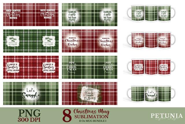 Christmas Mug Wrap Designs | Christmas Sublimation Bundle Sublimation Petunia Digital Design 