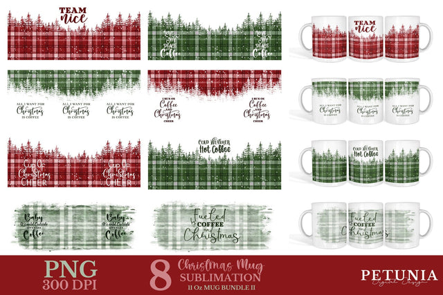 Christmas Mug Wrap Designs | Christmas Sublimation Bundle Sublimation Petunia Digital Design 