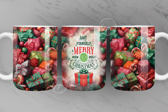 Christmas Mug Wrap, Gift Box Design, Gift for Christmas Holiday, Christmas Presents, 11 & 15 Oz Mug Press Sublimation Wrap, Digital Download Sublimation Syre Digital Creations 