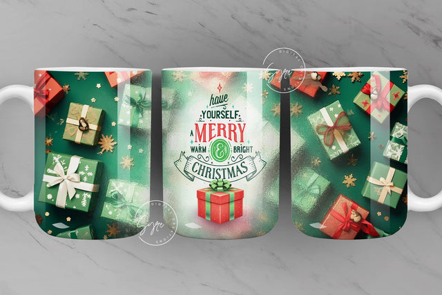 Christmas Mug Wrap, Gift Box Design, Gift for Christmas Holiday, Christmas Presents, 11 & 15 Oz Mug Press Sublimation Wrap, Digital Download Sublimation Syre Digital Creations 