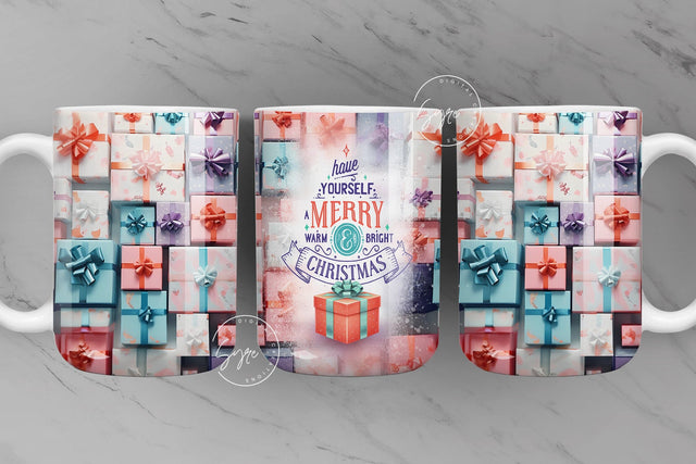 Christmas Mug Wrap, Gift Box Design, Gift for Christmas Holiday, Christmas Presents, 11 & 15 Oz Mug Press Sublimation Wrap, Digital Download Sublimation Syre Digital Creations 