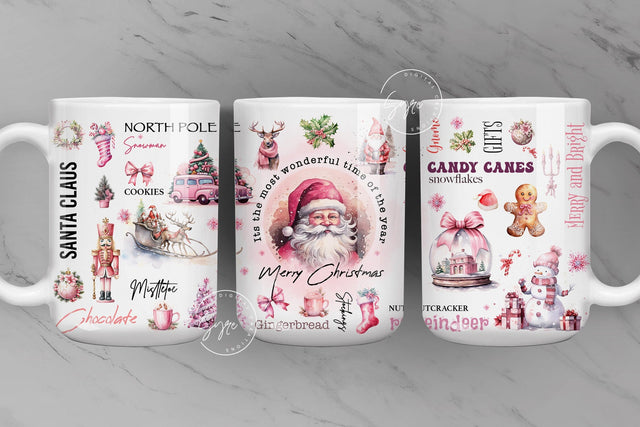 Christmas Mug Wrap PNG, Retro Holiday, Pink Christmas, Pink Xmas, Gift for Christmas Holiday, 11 & 15 Oz Mug Press Sublimation Wrap, Digital Sublimation Syre Digital Creations 