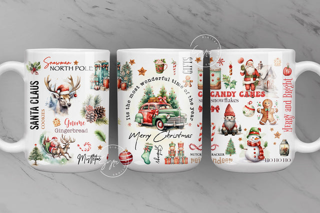 Christmas Mug Wrap PNG, Retro Holiday, Retro Xmas, Gift for Christmas Holiday, 11 & 15 Oz Mug Press Sublimation Wrap, Digital Download Sublimation Syre Digital Creations 