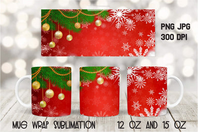 Christmas Mug Wrap Sublimation, Snowflakes and Ornaments. Sublimation Elinorka 