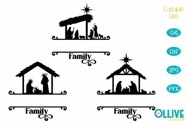 Christmas Nativity Family Split Monogram SVG Bundle SVG Ollive Studio 