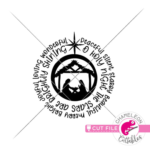Christmas nativity scene word art circle round svg png dxf SVG Chameleon Cuttables 