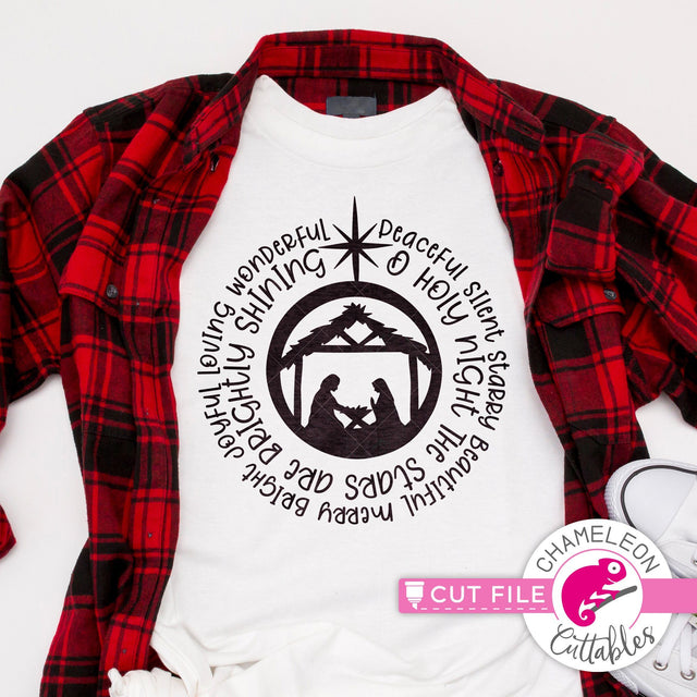 Christmas nativity scene word art circle round svg png dxf SVG Chameleon Cuttables 