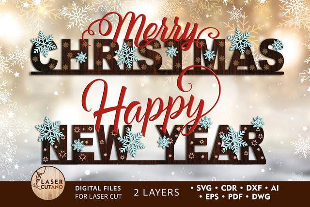 Christmas & New Year Standing Word Multilayer Laser Cut Files, Mandala, Sign SVG, 3D Designs, Mini Design Bundles SVG LaserCutano 