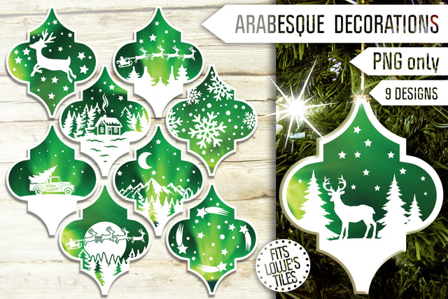 Christmas Night Arabesque Tile Ornament Png Bundle. Northern Lights Png. Sublimation Transfers. Lowe's Satori Tile. Print and Cut. SVG Mint And Beer Creations 