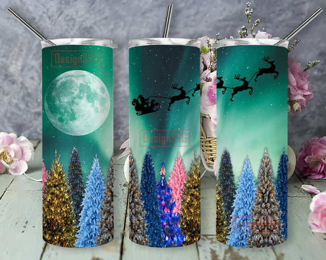 Christmas Northern Lights 20oz Skinny Tumbler, Santa Sleigh Design Png, Christmas Tree Tumbler Design, Starry Night Tumbler Wrap, Digital Download Sublimation DesignSVG 