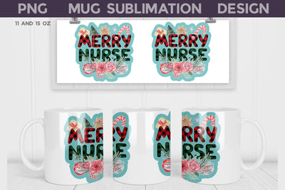Christmas Nurse Mug Wrap | Merry Christmas Sublimation Sublimation WatercolorColorDream 