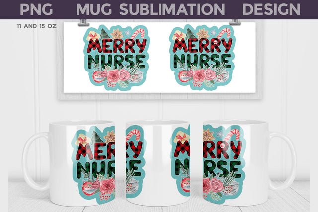 Christmas Nurse Mug Wrap | Merry Christmas Sublimation Sublimation WatercolorColorDream 