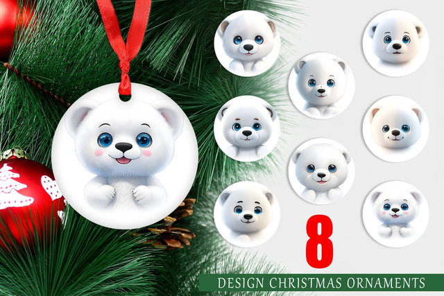Christmas Ornament 3D Furry Baby Polar Bear Sublimation artnoy 