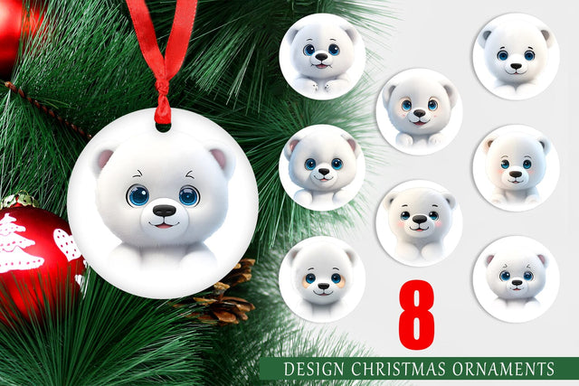 Christmas Ornament 3D Furry Baby Polar Bear Sublimation artnoy 