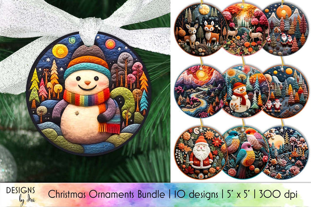 Christmas Ornament Bundle, Felted Fabric and Embroidery Sublimation Designs by Ira 