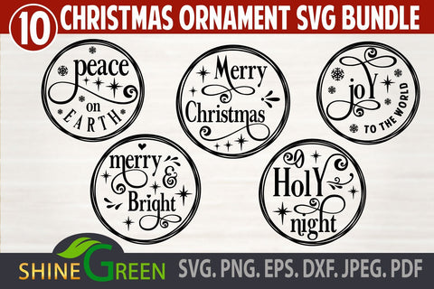 Christmas Ornament Bundle SVG 10 Round Signs SVG Shine Green Art 