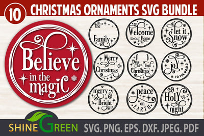 Christmas Ornament Bundle SVG 10 Round Signs SVG Shine Green Art 