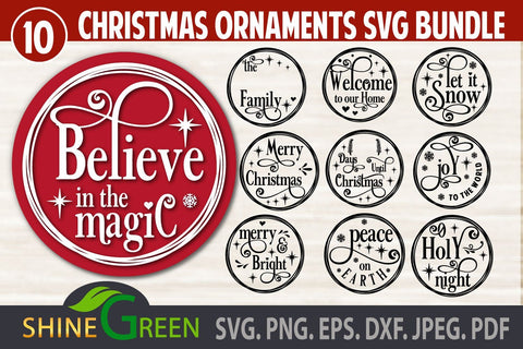 Christmas Ornament Bundle SVG 10 Round Signs SVG Shine Green Art 