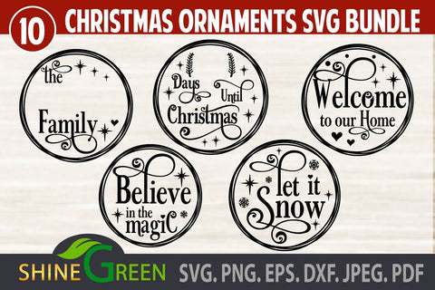Christmas Ornament Bundle SVG 10 Round Signs SVG Shine Green Art 