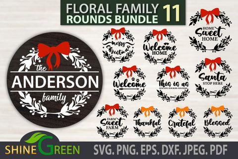 Christmas Ornament Bundle SVG - Floral Family Rounds SVG Shine Green Art 