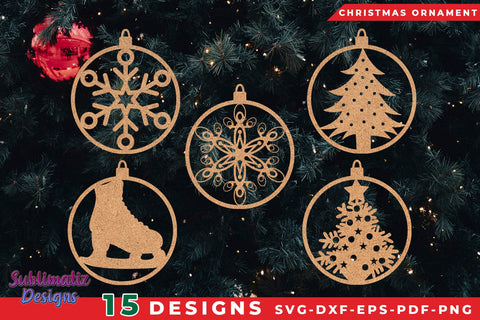 Christmas Ornament Bundle SVG Set of 15 Designs, Laser Cut SVG Bundle SVG Sublimatiz Designs 
