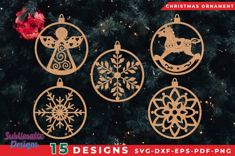 Christmas Ornament Bundle SVG Set of 15 Designs, Laser Cut SVG Bundle SVG Sublimatiz Designs 