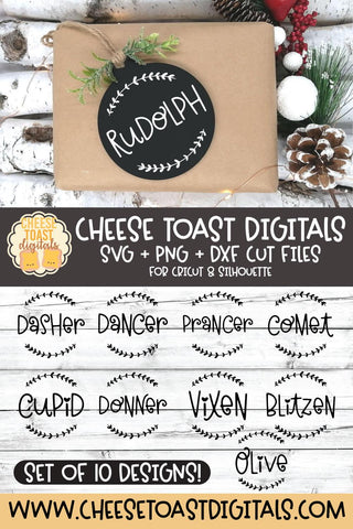 Christmas Ornament Bundle Vol 5 | Reindeer Names for Rounds SVG Cheese Toast Digitals 