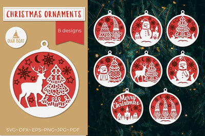 Christmas ornament bundle with Christmas Gnome Snowman Deer SVG Olga Boat Design 