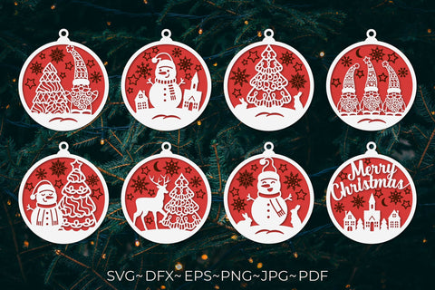 Christmas ornament bundle with Christmas Gnome Snowman Deer SVG Olga Boat Design 