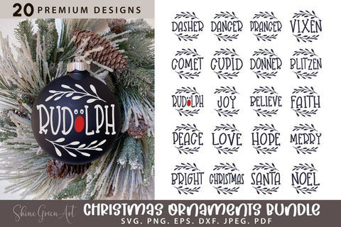 Christmas Ornament Bundle with Reindeer Names SVG Designs SVG Shine Green Art 