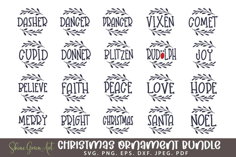 Christmas Ornament Bundle with Reindeer Names SVG Designs SVG Shine Green Art 