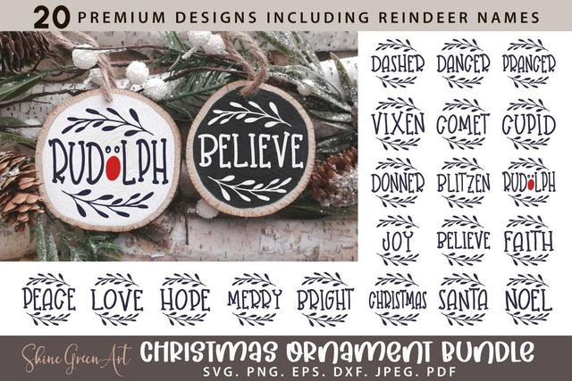 Christmas Ornament Bundle with Reindeer Names SVG Designs SVG Shine Green Art 