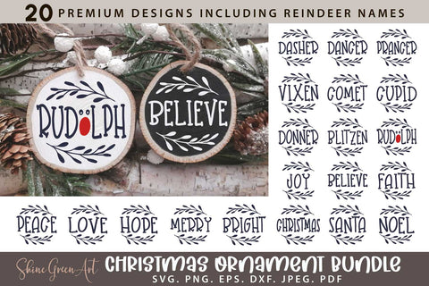 Christmas Ornament Bundle with Reindeer Names SVG Designs SVG Shine Green Art 