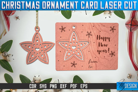 Christmas Ornament Card Laser Cut SVG | Christmas Laser Cut SVG Design | CNC Files SVG Fly Design 