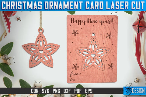 Christmas Ornament Card Laser Cut SVG | Christmas Laser Cut SVG Design | CNC Files SVG Fly Design 