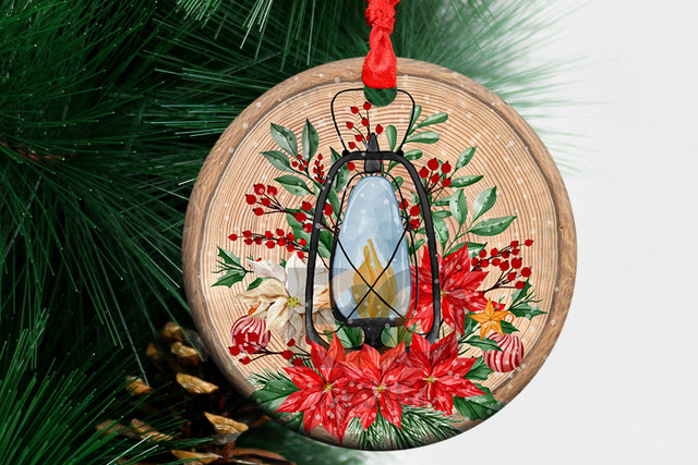Christmas Ornament Digital Download, Memorial Lantern Png Round Wood Slice Ornament Sublimation Design, ornament png Sublimation BOO-design 