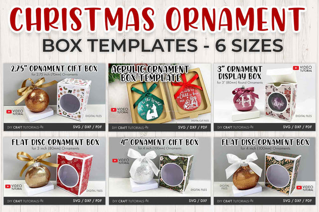 Christmas Ornament Gift Box Bundle - 6 Sizes SVG DIY Craft Tutorials 